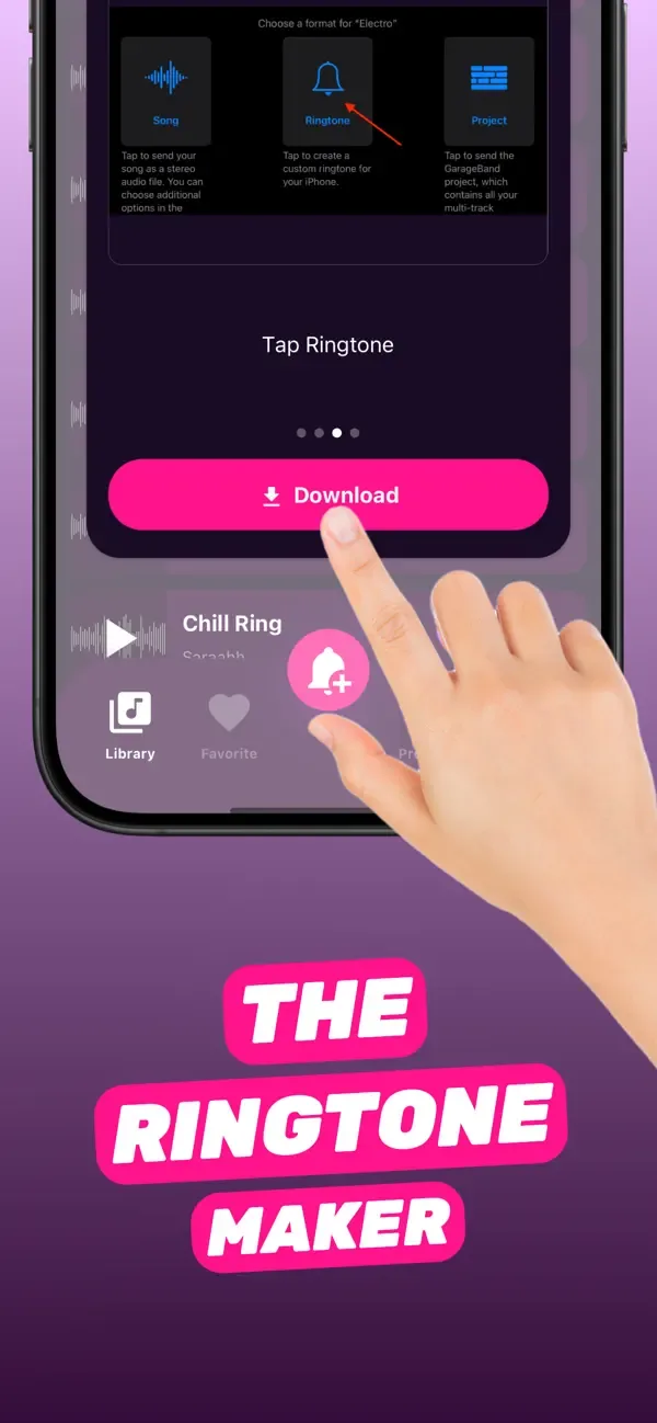 Export format picker with Song, Ringtone and Project