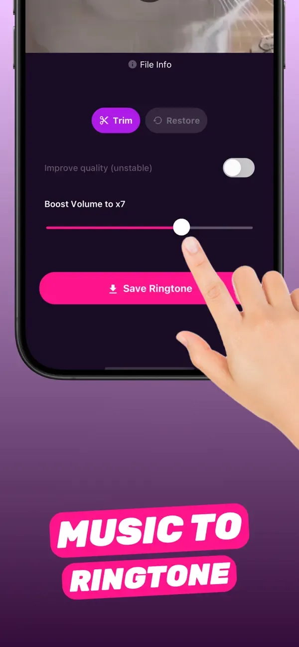 Boost Volume slider and Save Ringtone button in RingTon101