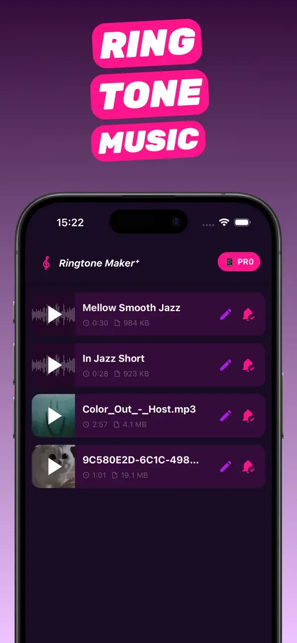 Projects list with play, edit and export buttons
